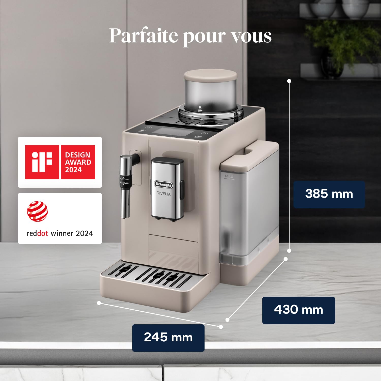 CaffeMatic Rivelia - Perfetto Machine à Café Automatique, Mousseur à Lait Classique, Beige