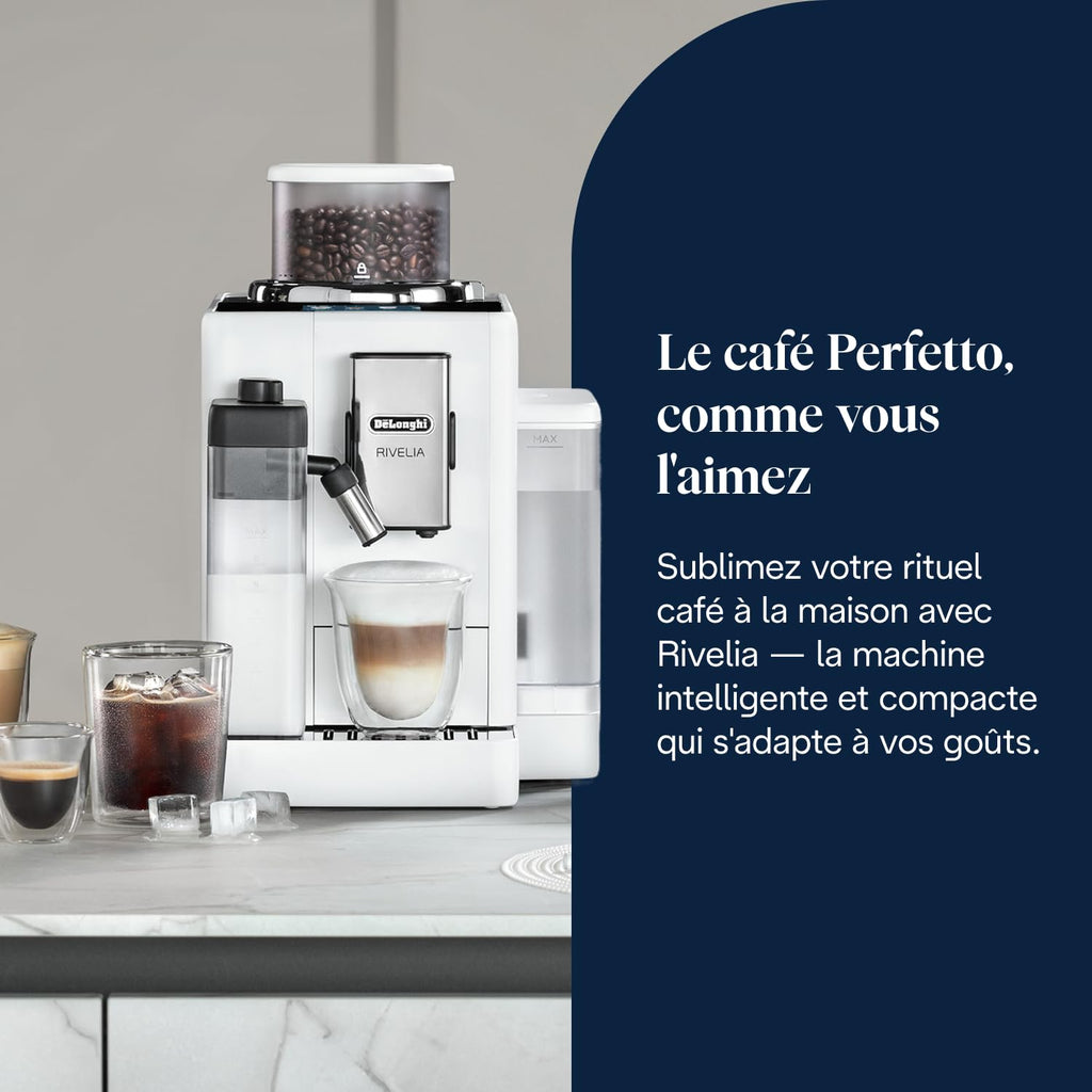 CaffeMatic Rivelia - Perfetto Machine à Café Automatique avec LatteCrema Mousseur, Blanc