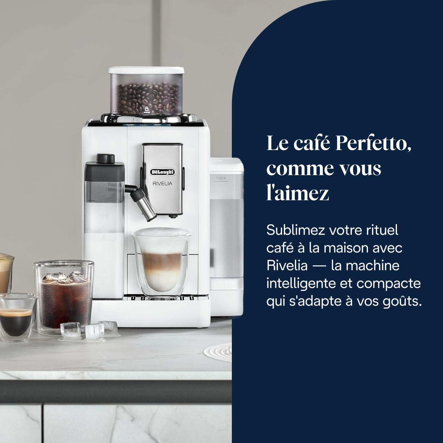 CaffeMatic Rivelia - Perfetto Machine à Café Automatique avec LatteCrema Mousseur, Blanc