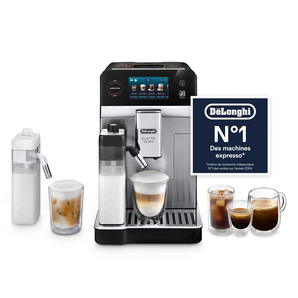 CaffeMatic Eletta Ultra - Perfetto Machine à Café Automatique, LatteCrema Mousseur à Lait Automatique, Métal