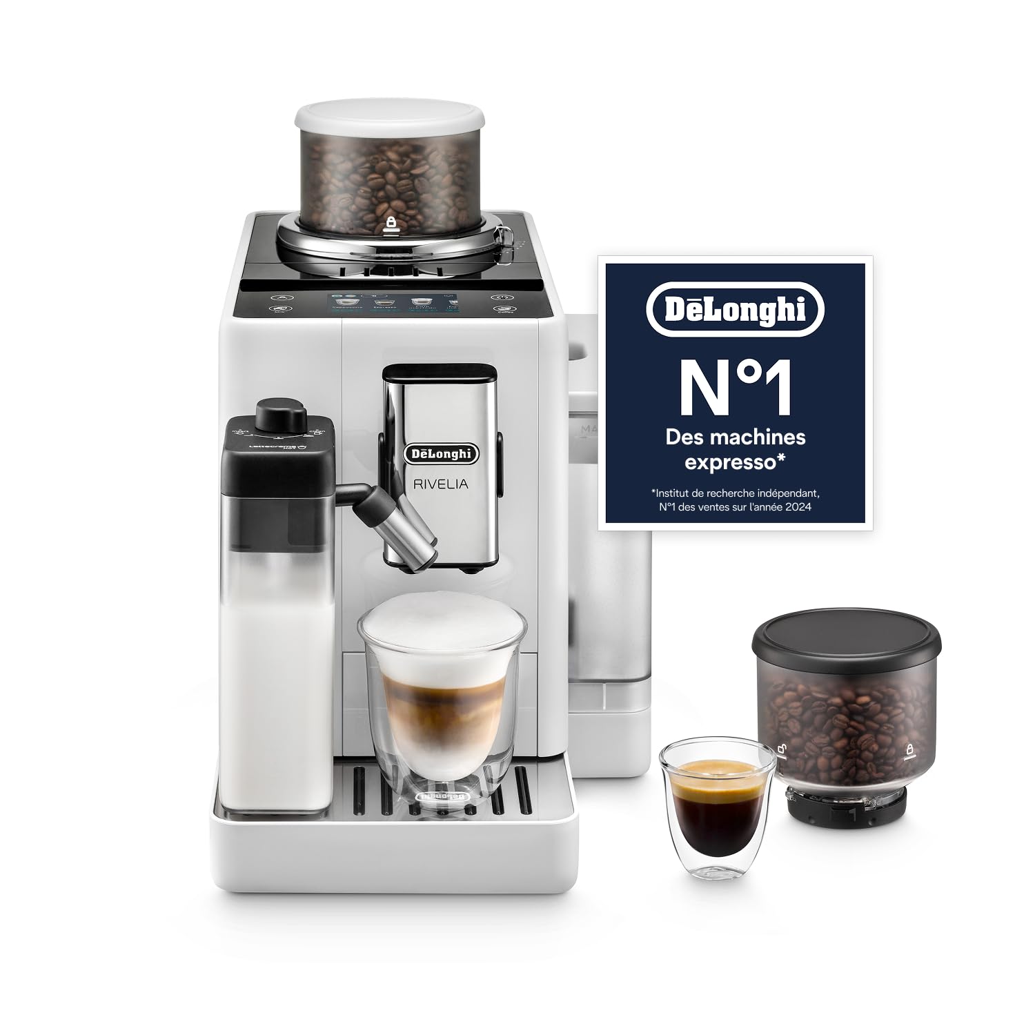 CaffeMatic Rivelia - Perfetto Machine à Café Automatique avec LatteCrema Mousseur, Blanc
