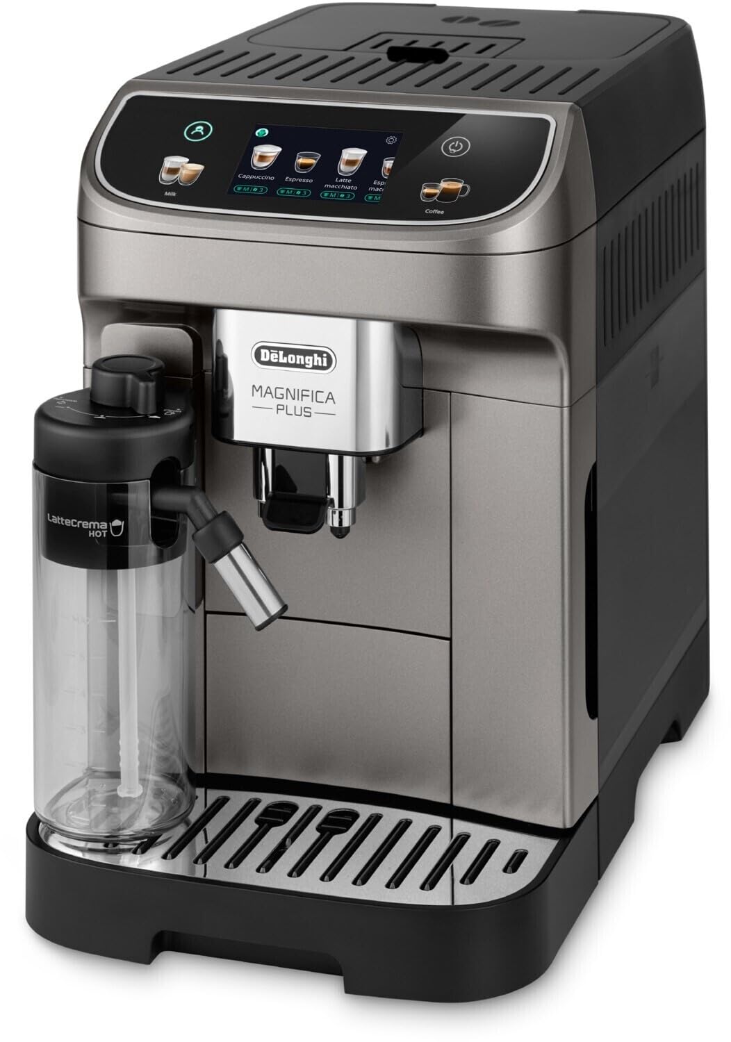 CaffeMatic Magnifica Plus, Machine à Café Automatisée avec LatteCrema Chaud pour Cappuccino, Noir Titane