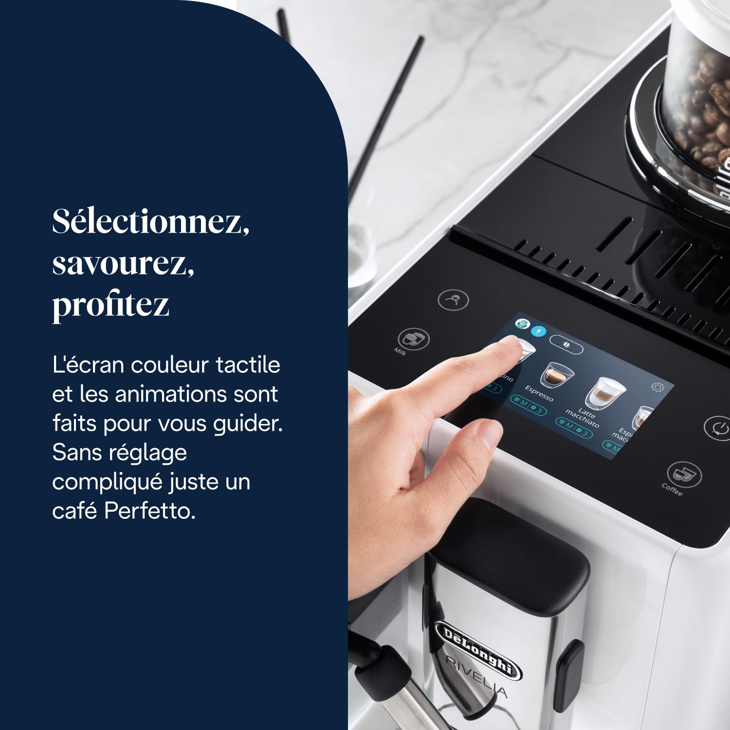 CaffeMatic Rivelia - Perfetto Machine à Café Automatique avec LatteCrema Mousseur, Blanc