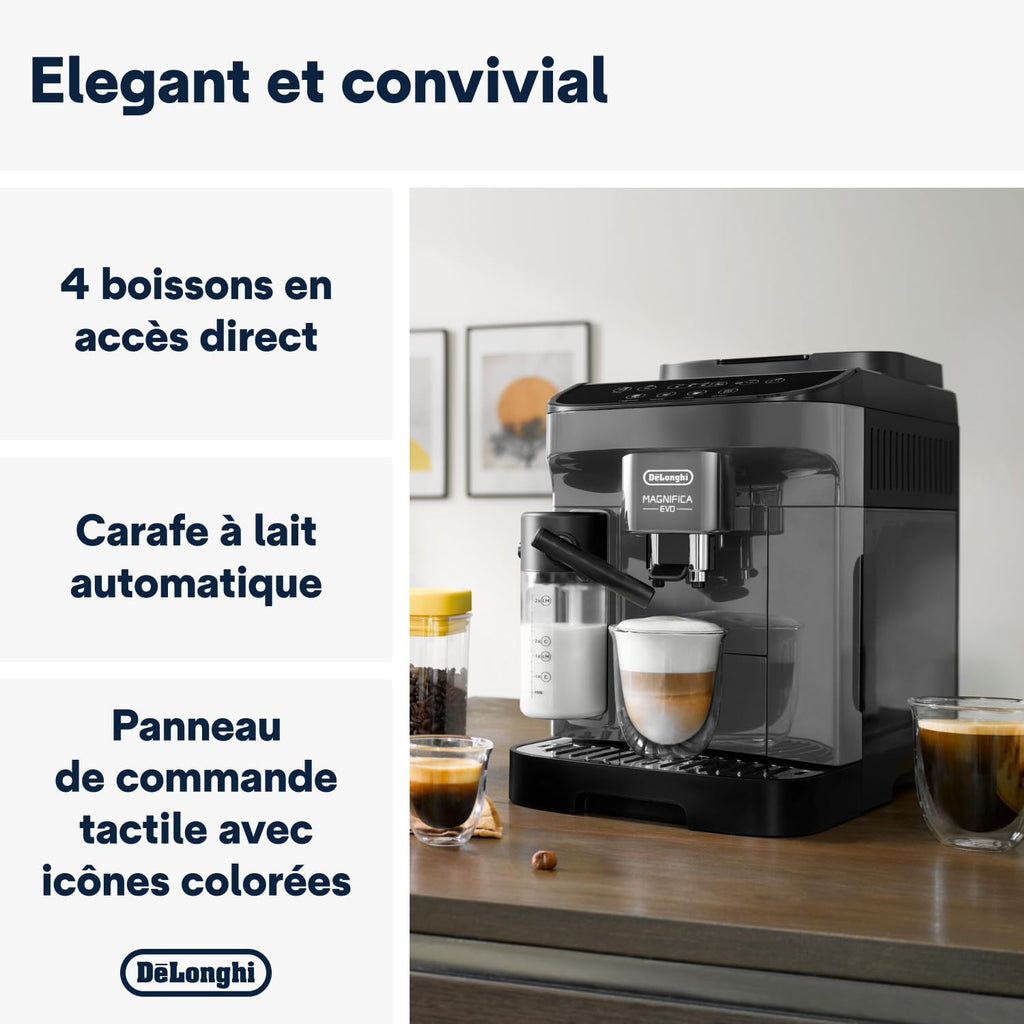 CaffeMatic Magnifica Evo - Perfetto Machine à Café Automatique avec LatteCrema Mousseur à Lait Automatique