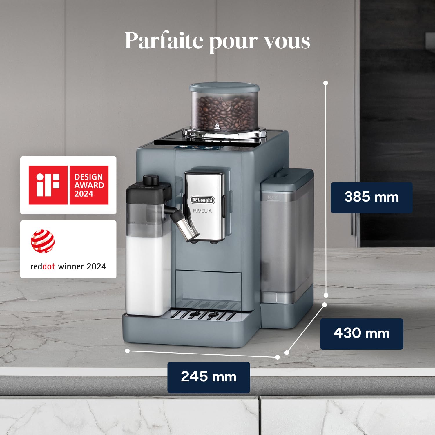 CaffeMatic Rivelia - Perfetto Machine à Café Automatique , Écran Tactile, Gris
