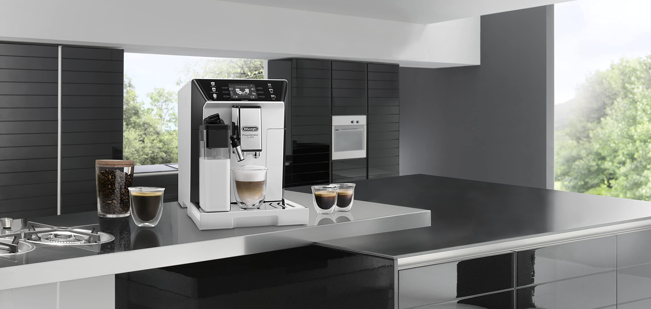 CaffeMatic PrimaDonna Class, Machine a Café Grain, Machine Expresso et Cappucino, 1450W, 2L, Blanc