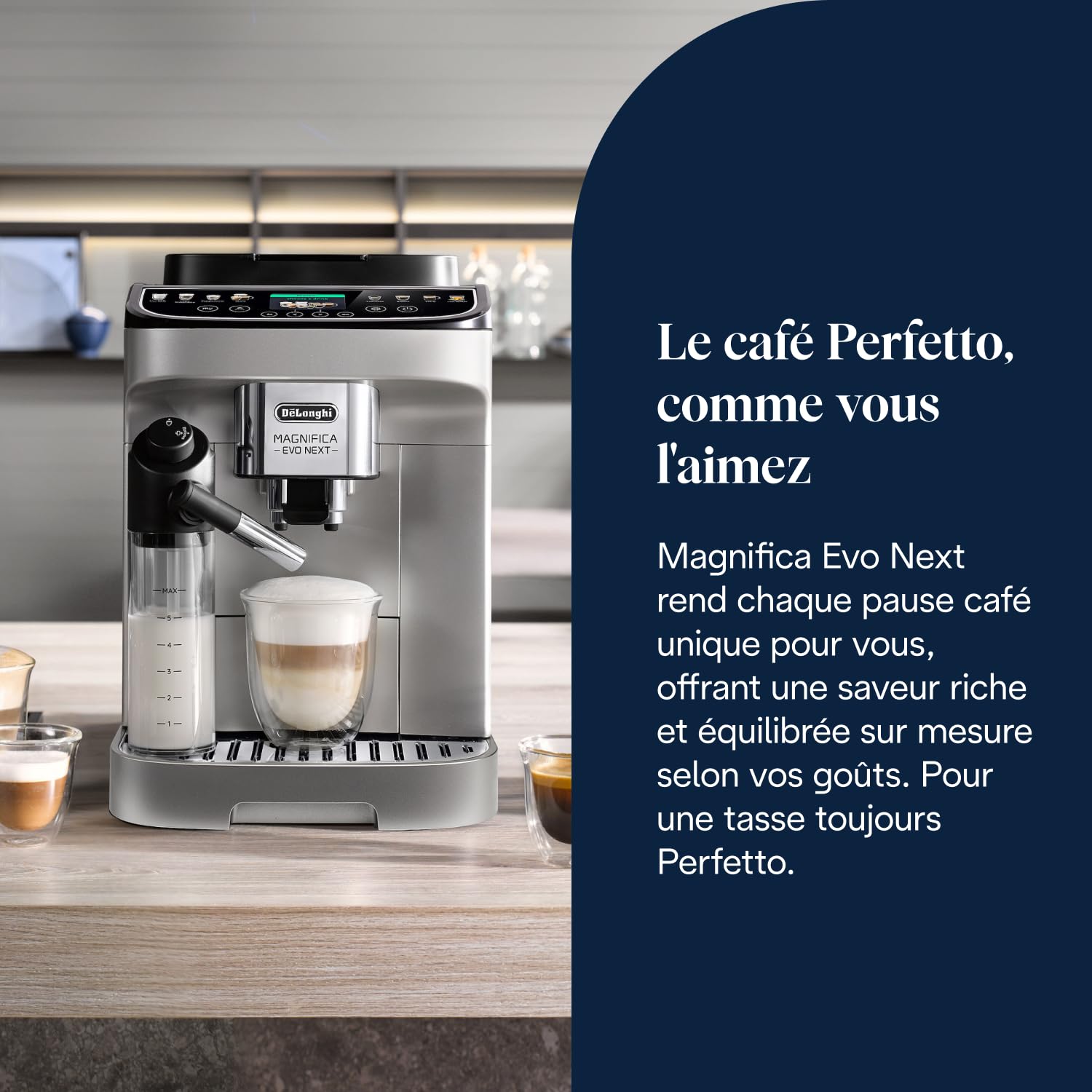 CaffeMatic Magnifica Evo Next - Perfetto Machine à Café Automatique avec LatteCrema Mousseur, Argent et Noir