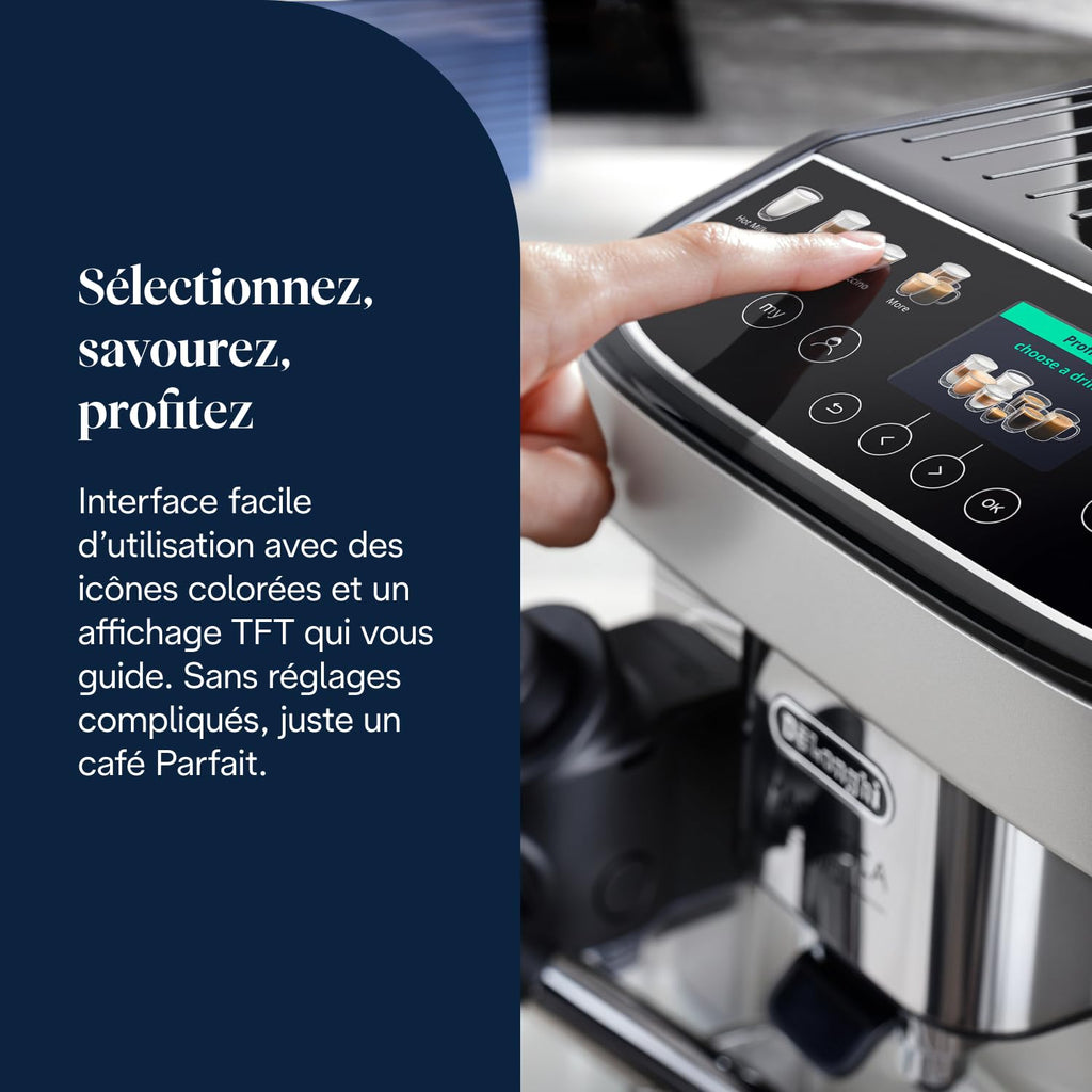 CaffeMatic Magnifica Evo Next - Perfetto Machine à Café Automatique avec LatteCrema Mousseur, Argent et Noir