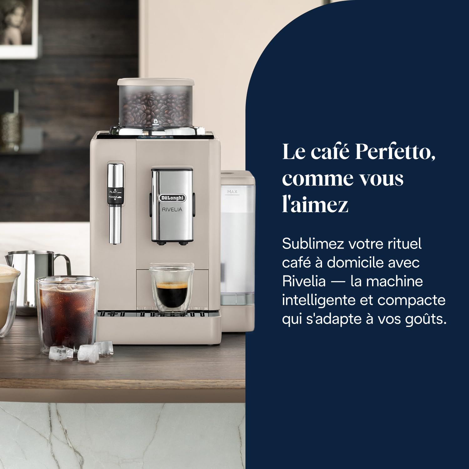 CaffeMatic Rivelia - Perfetto Machine à Café Automatique, Mousseur à Lait Classique, Beige