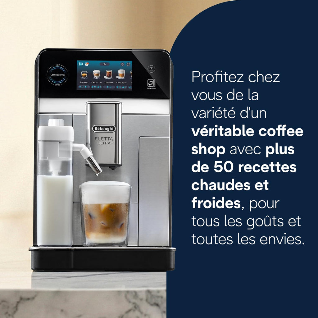 CaffeMatic Eletta Ultra - Perfetto Machine à Café Automatique, LatteCrema Mousseur à Lait Automatique, Métal