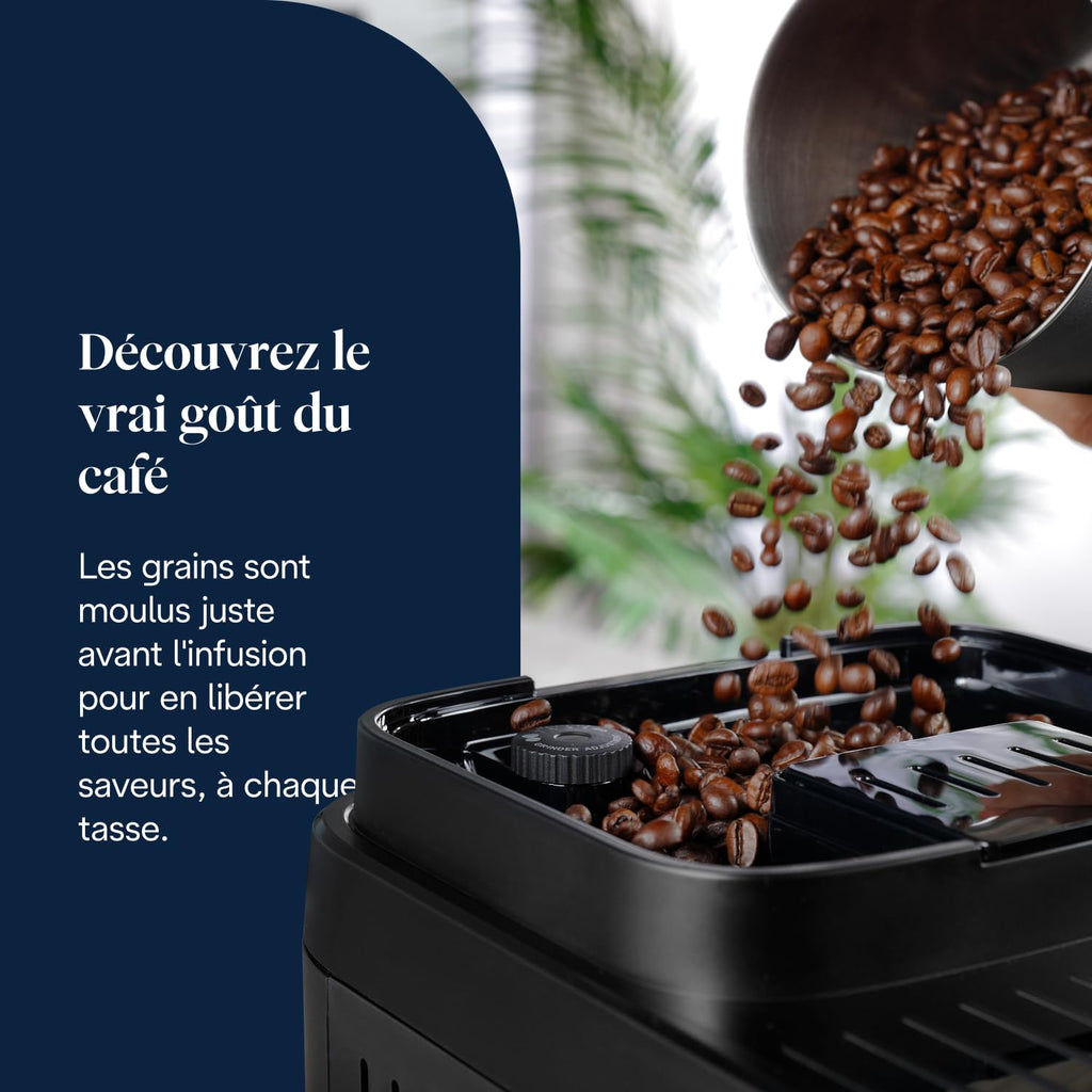 CaffeMatic Magnifica Evo Next - Perfetto Machine à Café Automatique avec LatteCrema Mousseur, Argent et Noir
