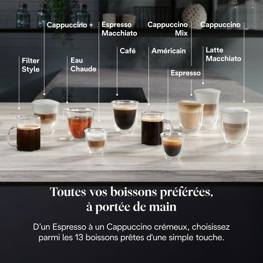 CaffeMatic Magnifica Evo Next - Perfetto Machine à Café Automatique avec LatteCrema Mousseur, Argent et Noir
